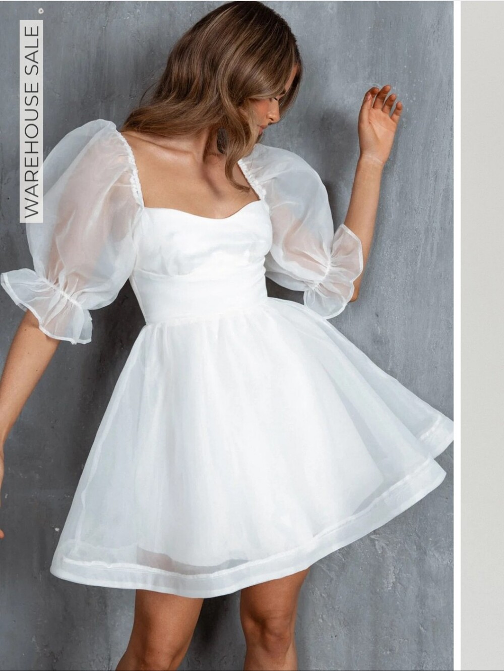 NWT Selfie Leslie White Puff-Sleeve Mini Dress with Ruffle Cuffs Bridal Coquette